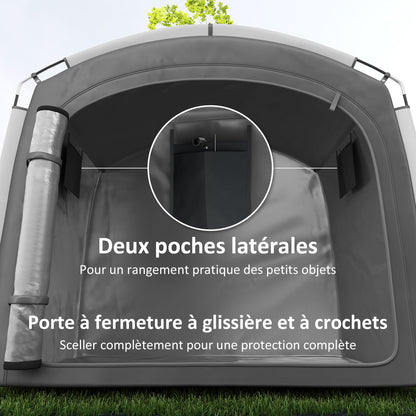 Bike Tent for Outdoor Storage, Portable Bike Shelter for 3-4 Bikes, Garden Shed with 2 Side Pockets, 205 x 140 x 188 cm, Dark Gray