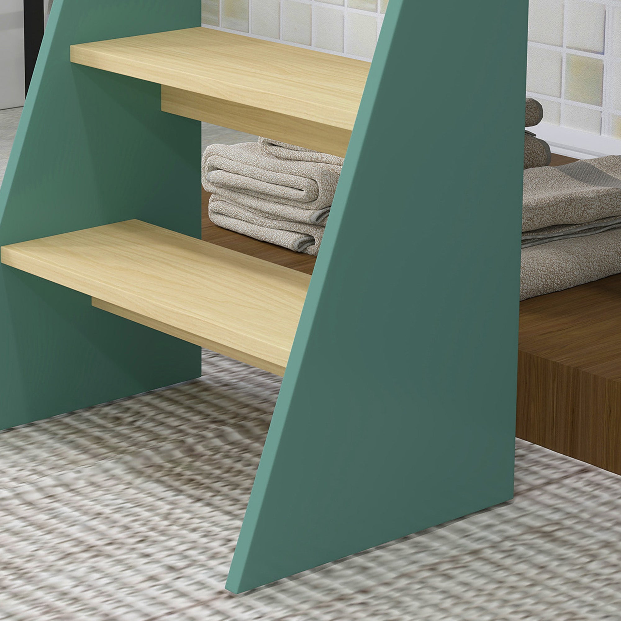 Kids Step Stool 2 Steps Wood Stool for Kids 3-8 Years Old Max Load 20 kg Perfect for Kitchen Bathroom Learning, Green