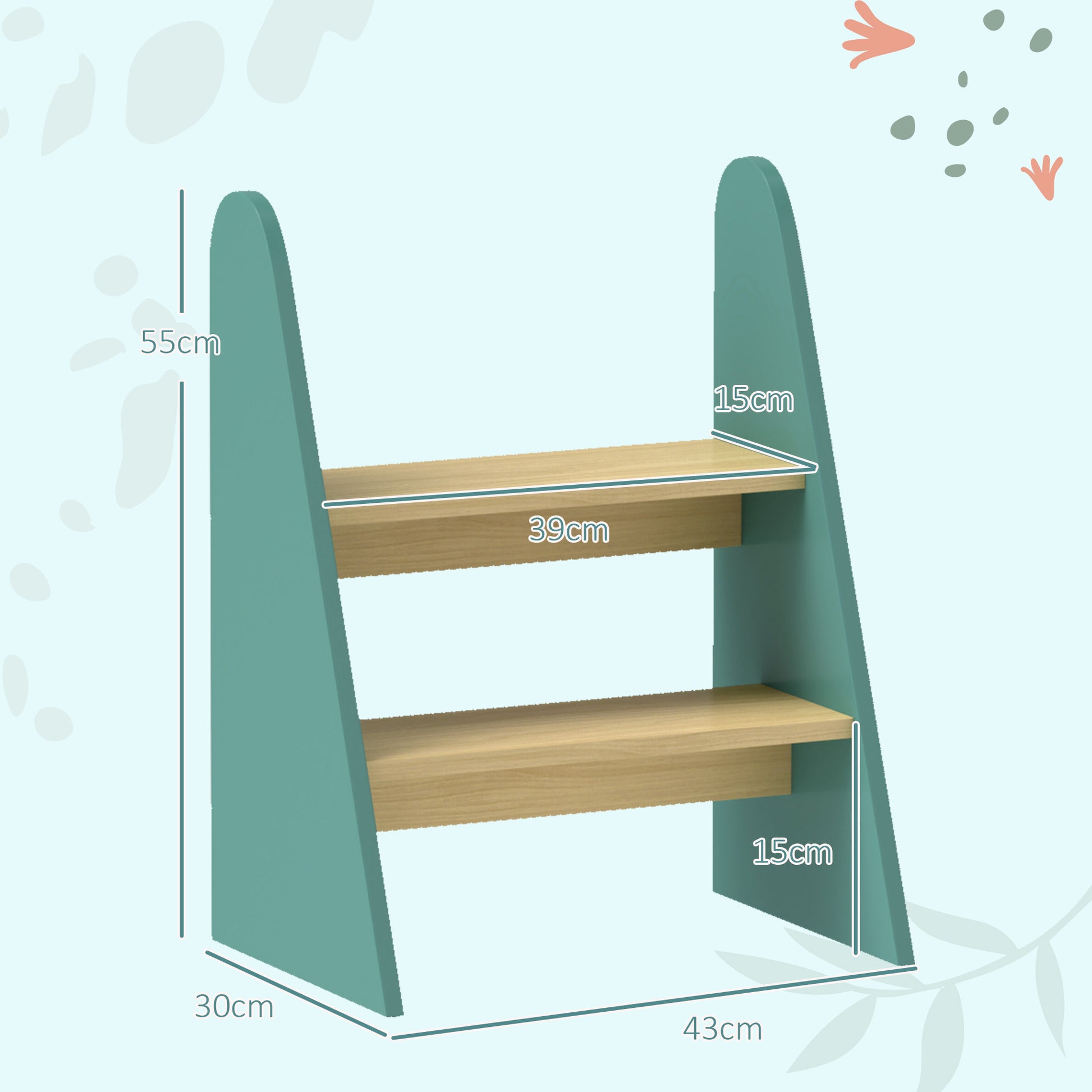 Kids Step Stool 2 Steps Wood Stool for Kids 3-8 Years Old Max Load 20 kg Perfect for Kitchen Bathroom Learning, Green