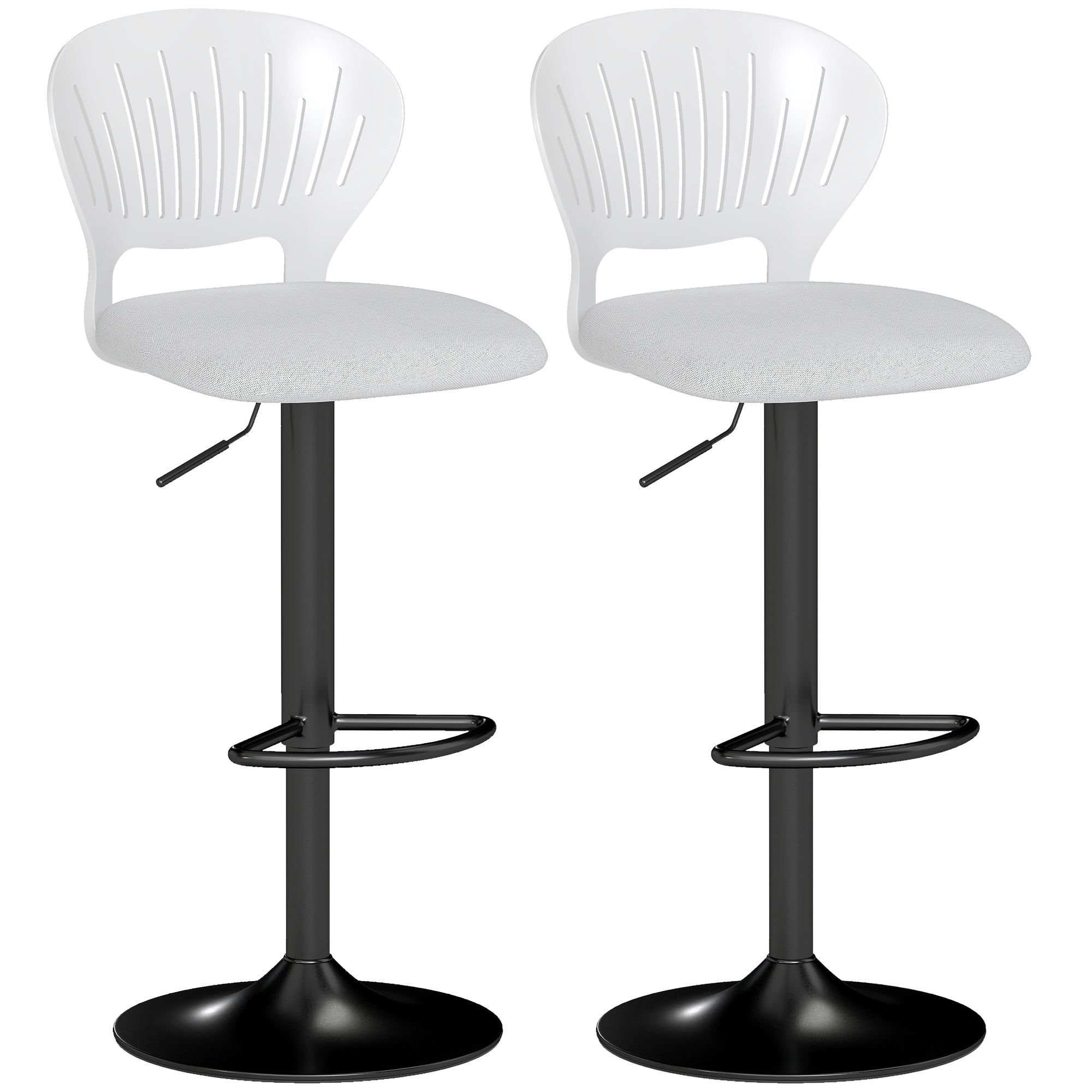2-Pack Swivel Bar Stools — Height Adjustable Seat 23.4–31.7 in, Breathable Back & Footrest, White