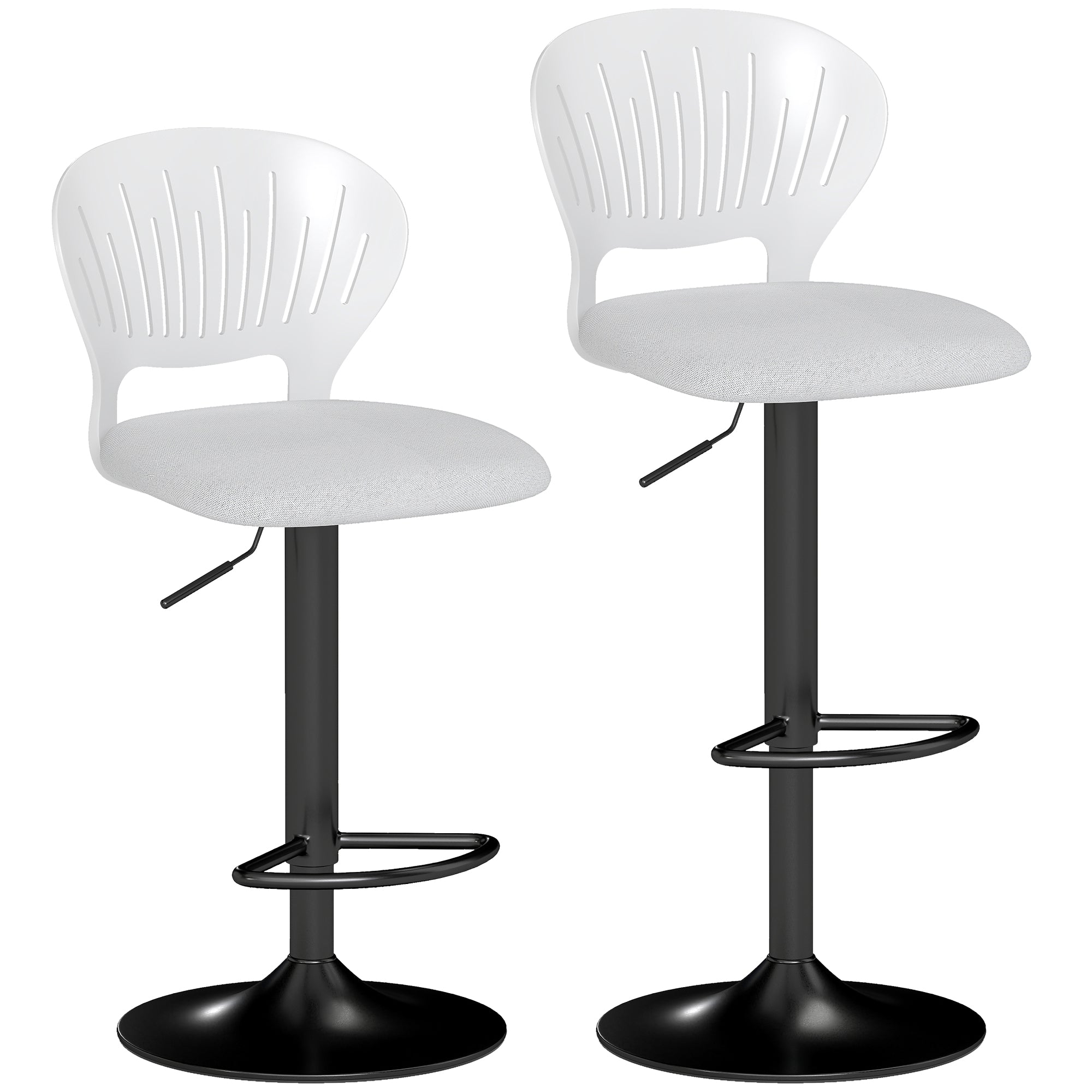 2-Pack Swivel Bar Stools — Height Adjustable Seat 23.4–31.7 in, Breathable Back & Footrest, White