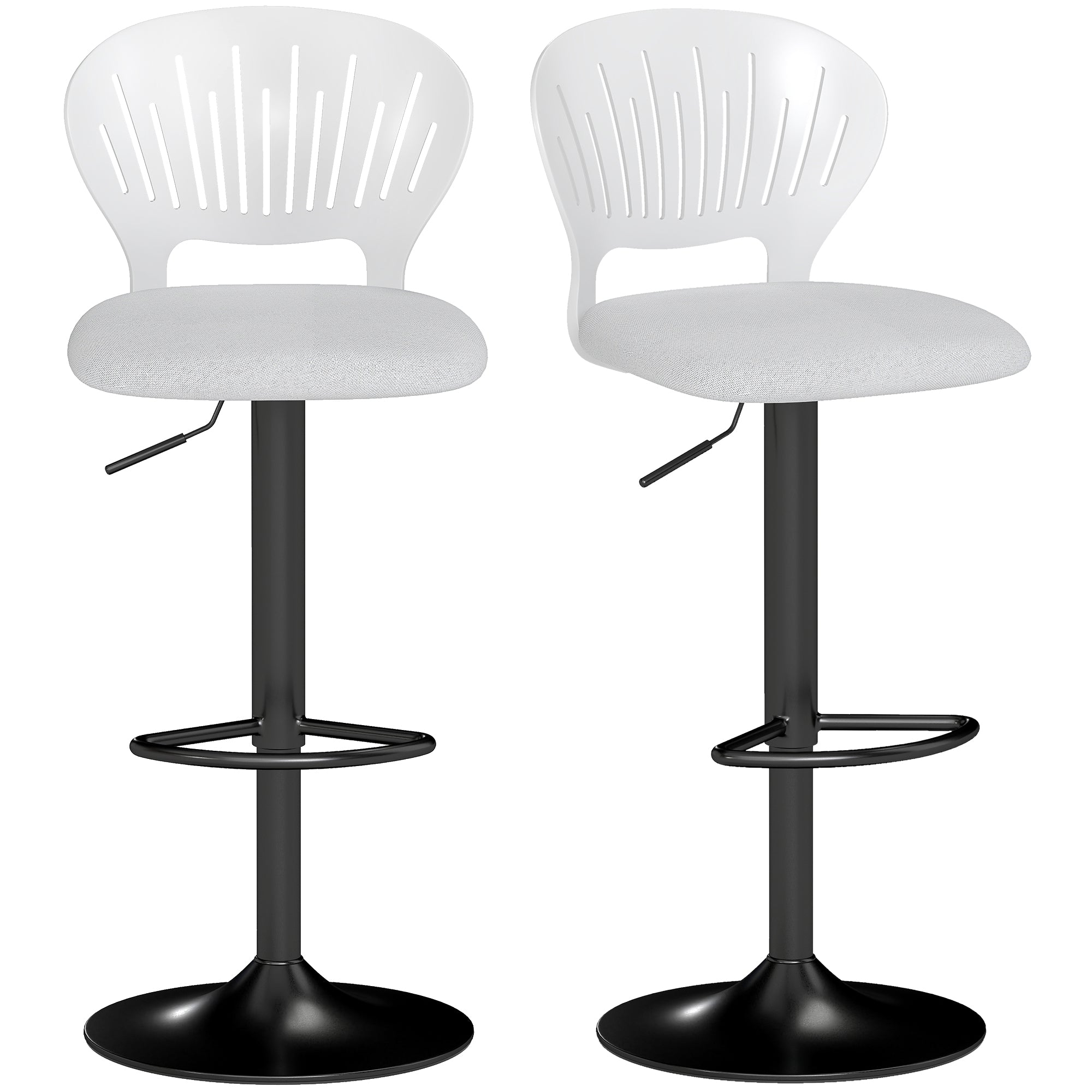 2-Pack Swivel Bar Stools — Height Adjustable Seat 23.4–31.7 in, Breathable Back & Footrest, White