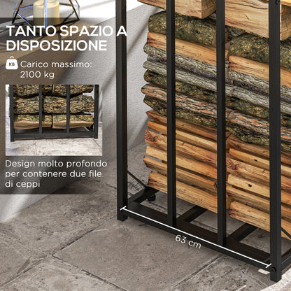 Outdoor Wood Storage Shed with Metal Frame and Polycarbonate Roof, Firewood Rack with 2100kg Load Capacity, 185x67x185 cm, Black