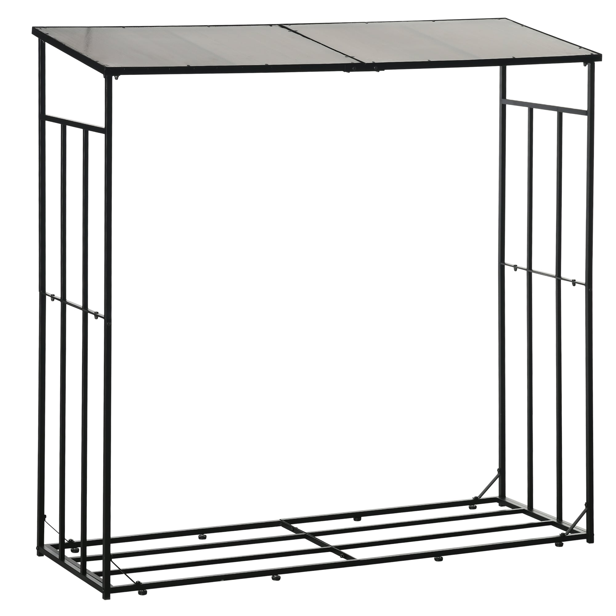 Outdoor Wood Storage Shed with Metal Frame and Polycarbonate Roof, Firewood Rack with 2100kg Load Capacity, 185x67x185 cm, Black