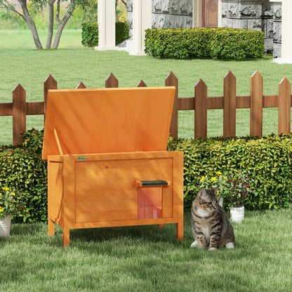 Wooden Cat House Winterproof Waterproof Cat Shelter with Asphalt Roof Bottom Feet Cat Cave Cat Box Outdoor Shelter for Outside Garden Balcony 85 x 50 x 68.5 cm Orange