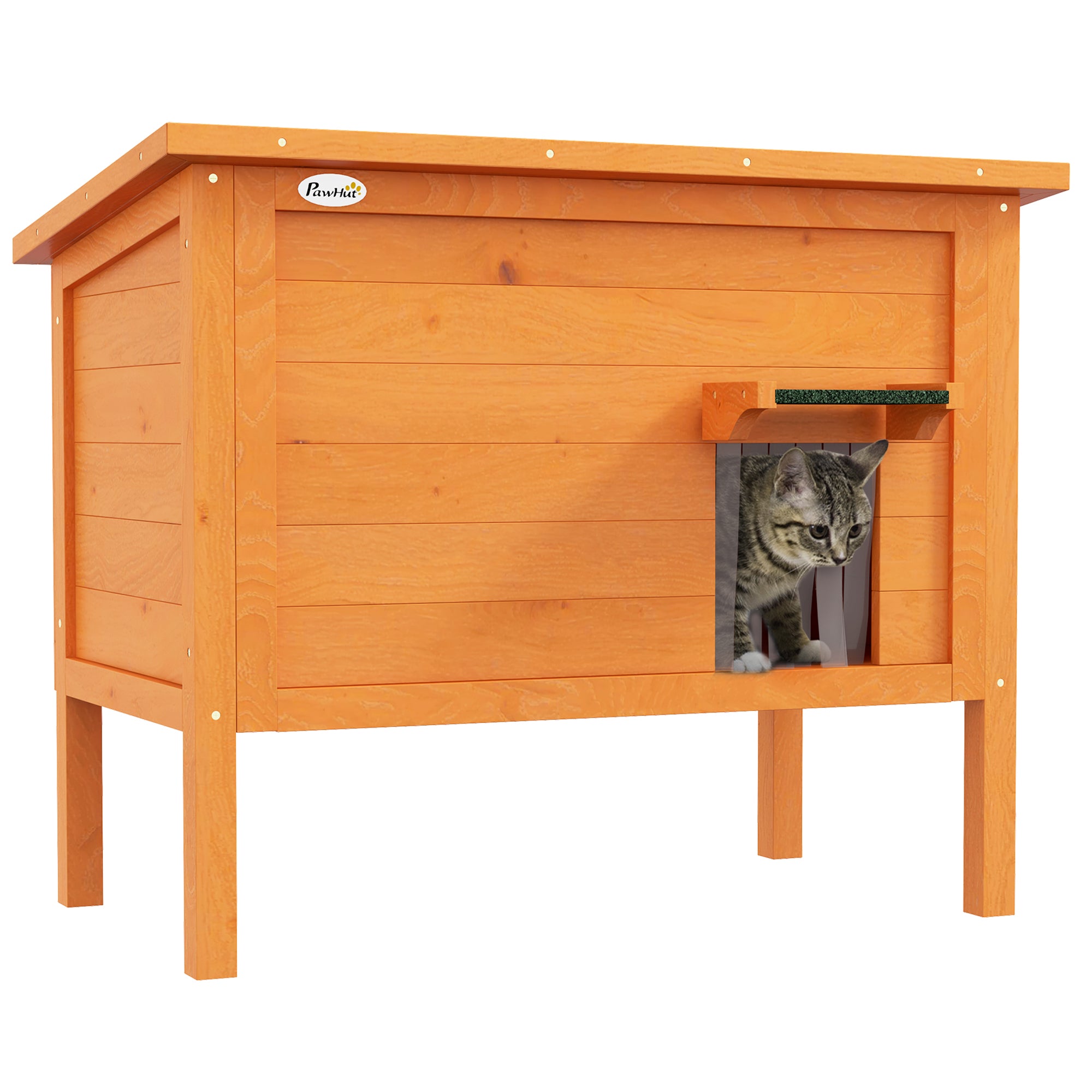 Wooden Cat House Winterproof Waterproof Cat Shelter with Asphalt Roof Bottom Feet Cat Cave Cat Box Outdoor Shelter for Outside Garden Balcony 85 x 50 x 68.5 cm Orange