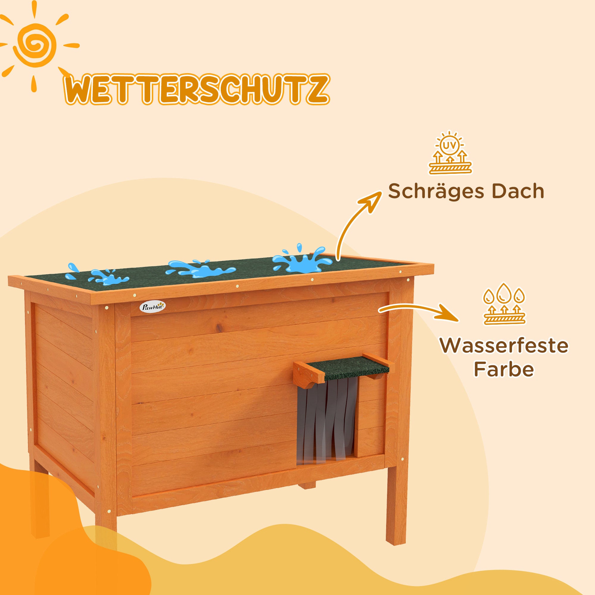 Wooden Cat House Winterproof Waterproof Cat Shelter with Asphalt Roof Bottom Feet Cat Cave Cat Box Outdoor Shelter for Outside Garden Balcony 85 x 50 x 68.5 cm Orange