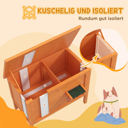 Wooden Cat House Winterproof Waterproof Cat Shelter with Asphalt Roof Bottom Feet Cat Cave Cat Box Outdoor Shelter for Outside Garden Balcony 85 x 50 x 68.5 cm Orange