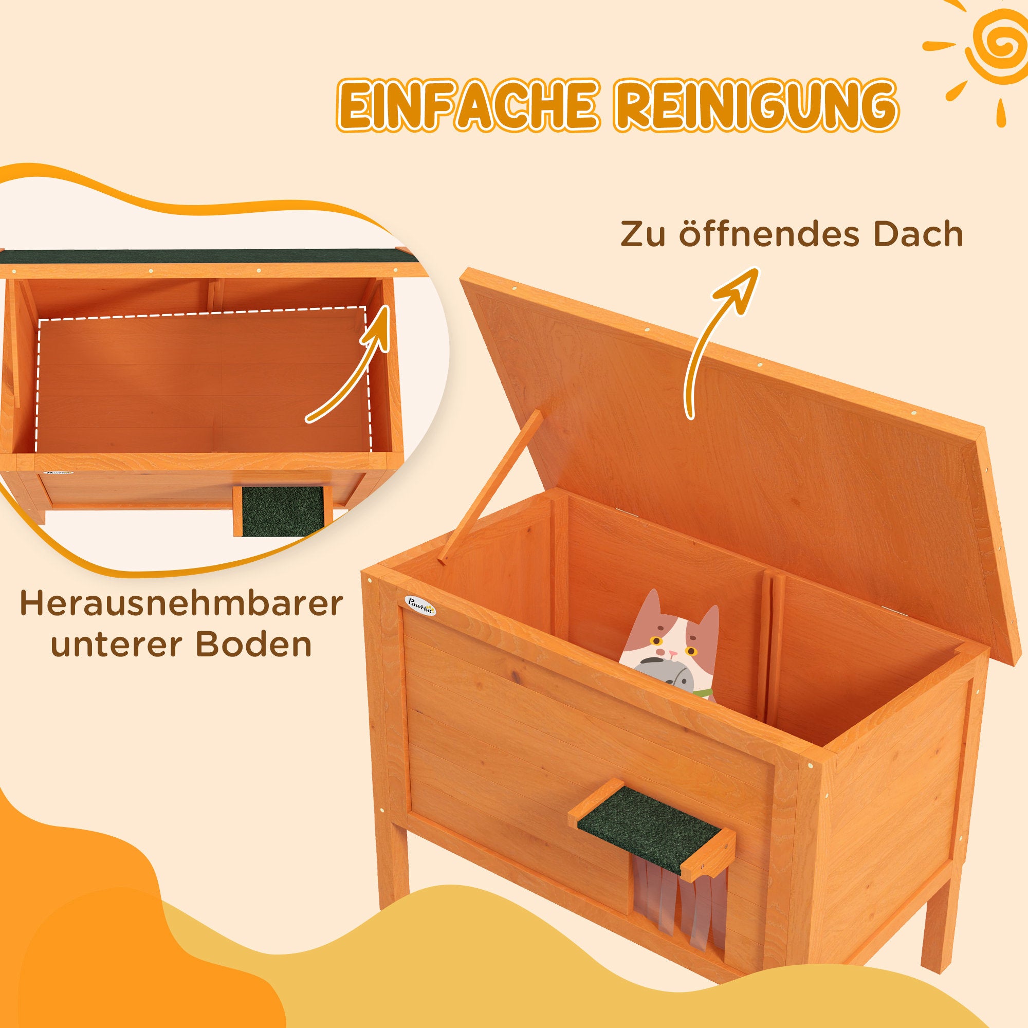 Wooden Cat House Winterproof Waterproof Cat Shelter with Asphalt Roof Bottom Feet Cat Cave Cat Box Outdoor Shelter for Outside Garden Balcony 85 x 50 x 68.5 cm Orange