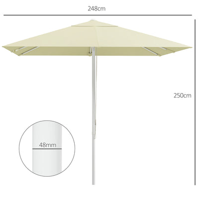 Garden Parasol, Square Outdoor Umbrella 2.48 x 2.48 x 2.50 m, 2 Adjustable Heights, High-Density 180 g/m² Fabric, Aluminum and Metal, Beige
