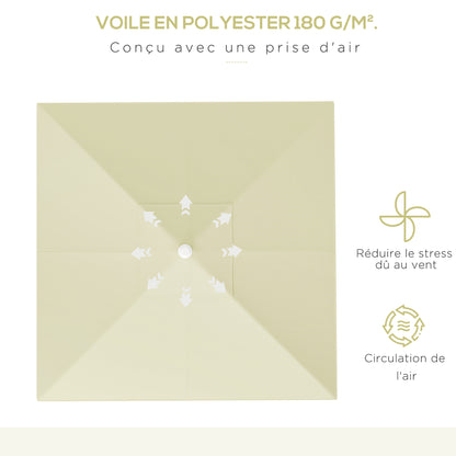 Garden Parasol, Square Outdoor Umbrella 2.48 x 2.48 x 2.50 m, 2 Adjustable Heights, High-Density 180 g/m² Fabric, Aluminum and Metal, Beige