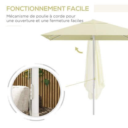 Garden Parasol, Square Outdoor Umbrella 2.48 x 2.48 x 2.50 m, 2 Adjustable Heights, High-Density 180 g/m² Fabric, Aluminum and Metal, Beige