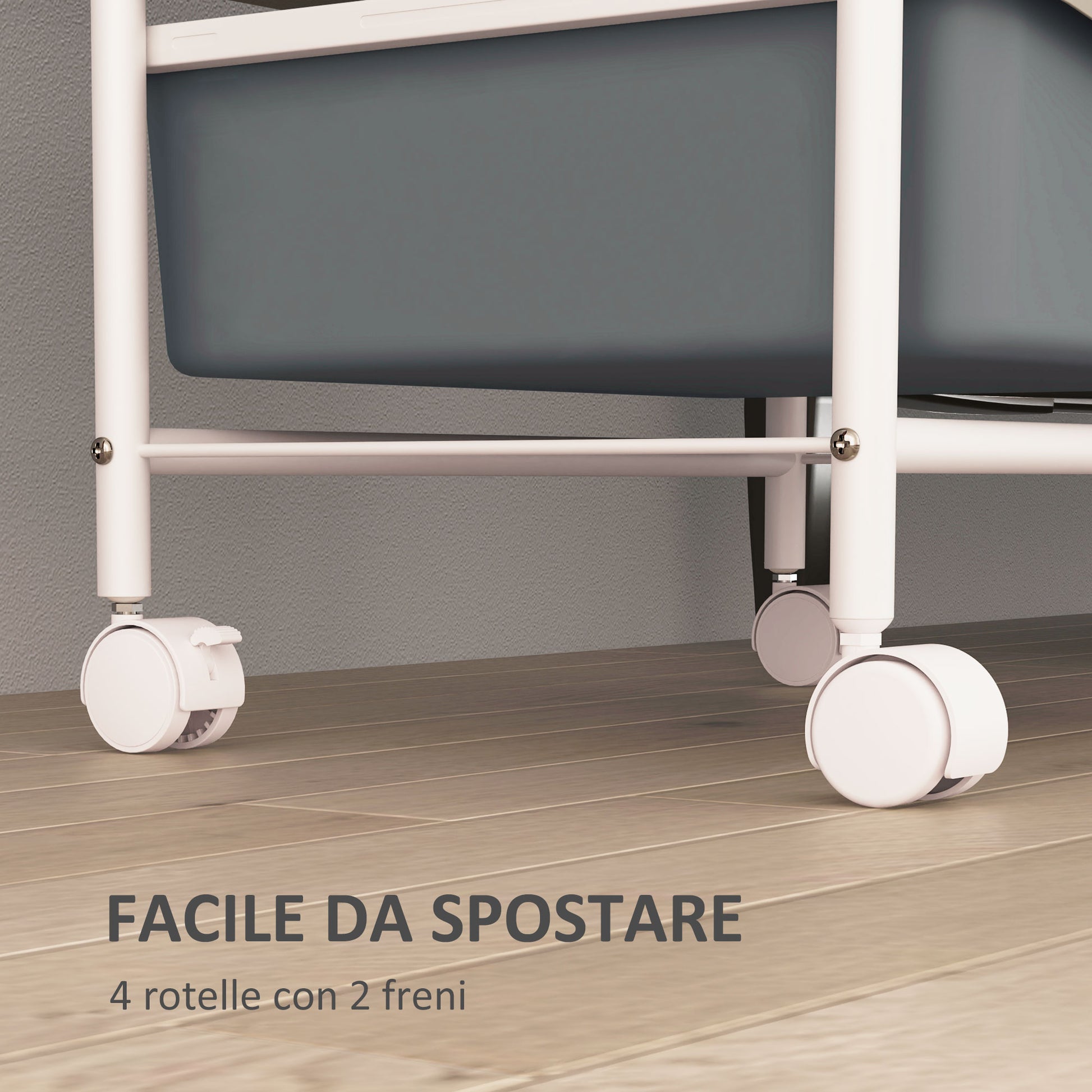 Space-saving Kitchen Trolley with 5 Levels and 2 Fixed Trays and 3 Sliding Trays, Storage Trolley with Steel and PP Wheels, for Living Room, Kitchen, Office, 40x34x85 cm, White