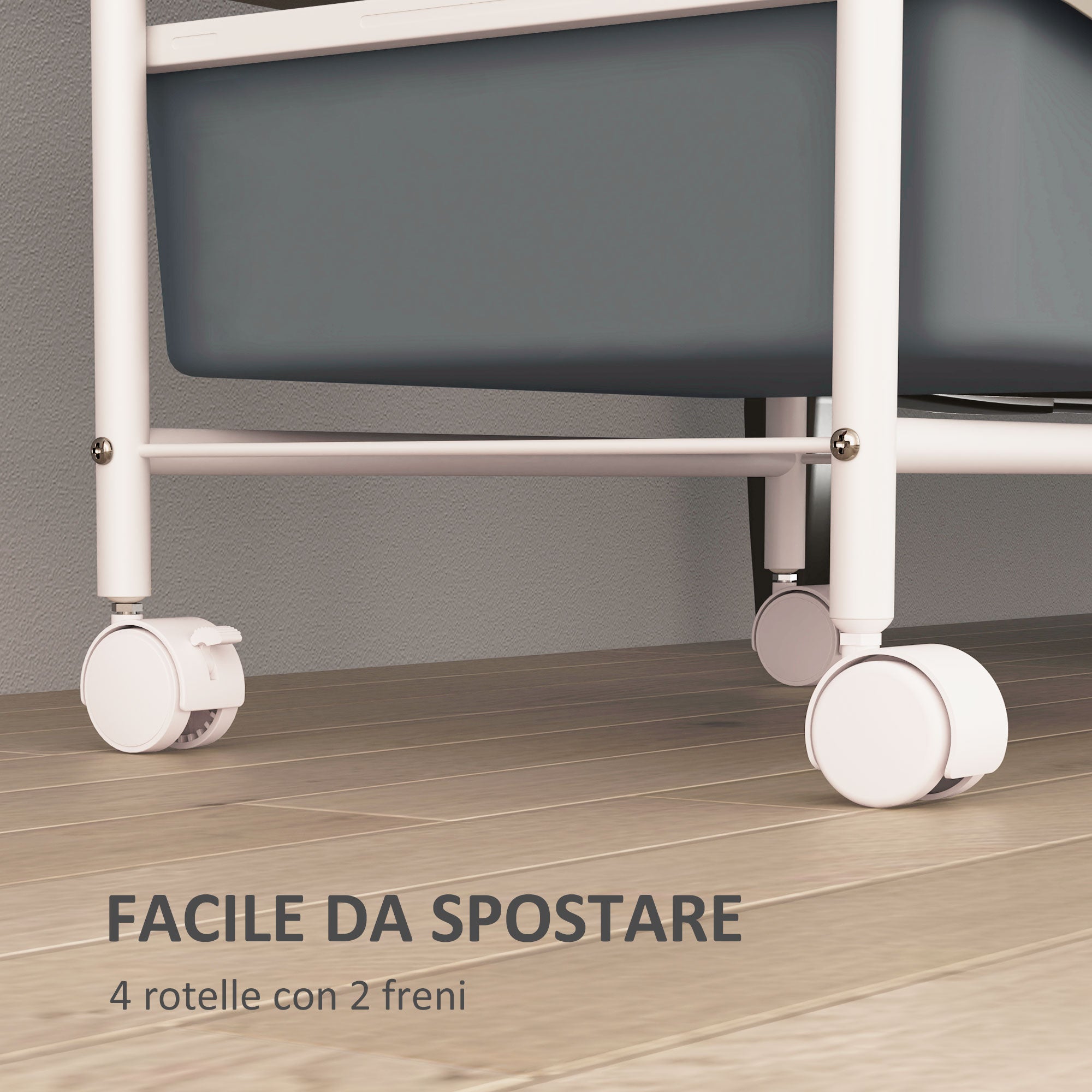 Space-saving Kitchen Trolley with 5 Levels and 2 Fixed Trays and 3 Sliding Trays, Storage Trolley with Steel and PP Wheels, for Living Room, Kitchen, Office, 40x34x85 cm, White