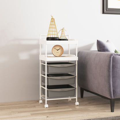 Space-saving Kitchen Trolley with 5 Levels and 2 Fixed Trays and 3 Sliding Trays, Storage Trolley with Steel and PP Wheels, for Living Room, Kitchen, Office, 40x34x85 cm, White