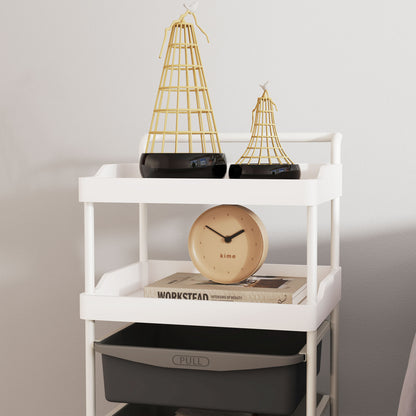 Space-saving Kitchen Trolley with 5 Levels and 2 Fixed Trays and 3 Sliding Trays, Storage Trolley with Steel and PP Wheels, for Living Room, Kitchen, Office, 40x34x85 cm, White