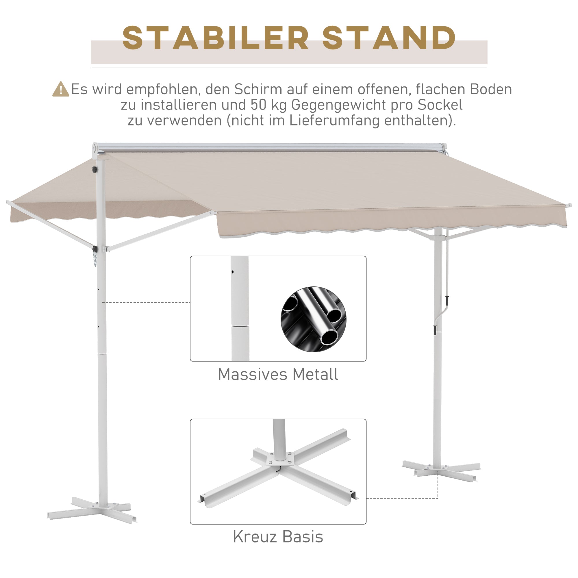 Freestanding Awning Garden Awning Awning with Folding Arm Crank Patio Cream 3x3m