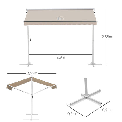 Freestanding Awning Garden Awning Awning with Folding Arm Crank Patio Cream 3x3m