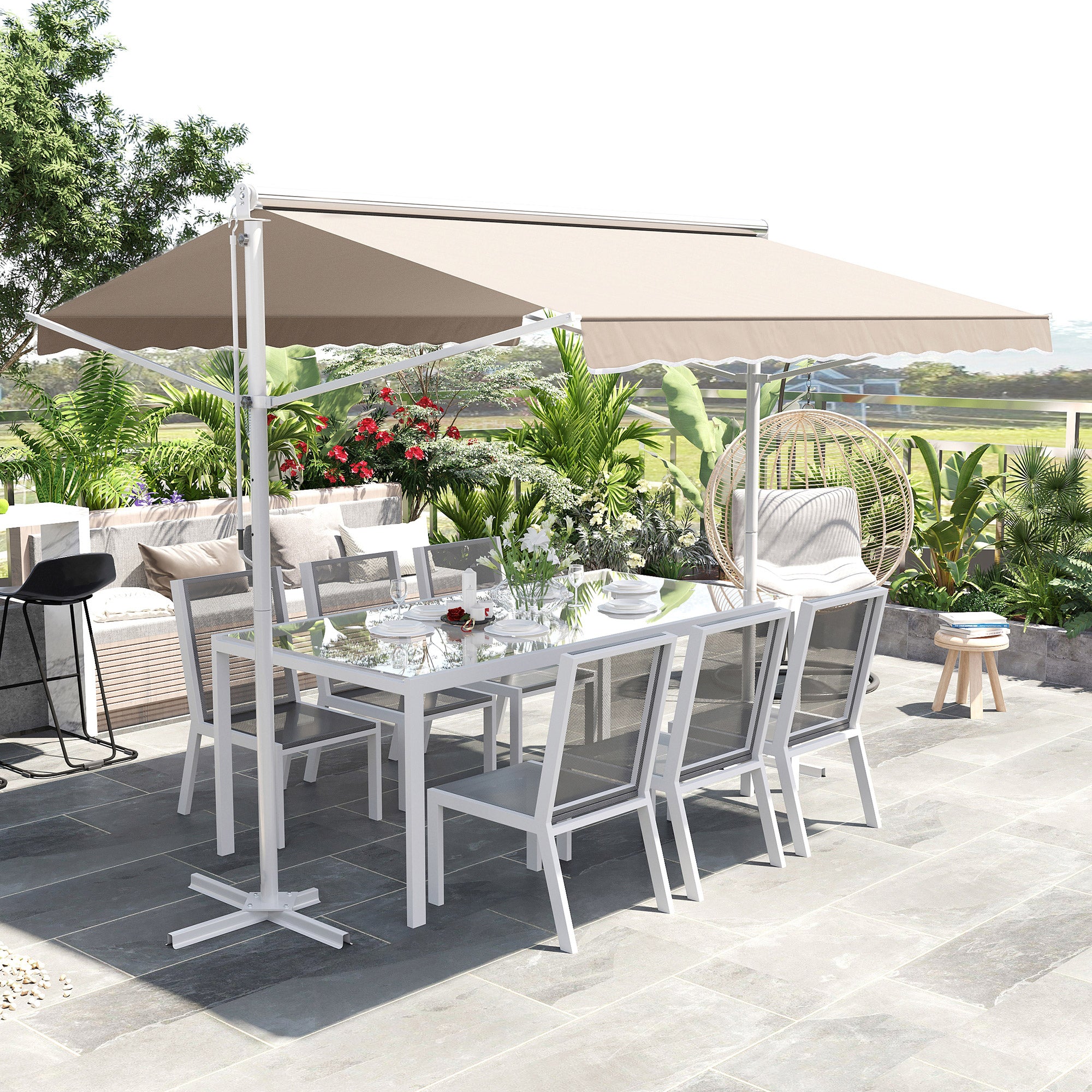 Freestanding Awning Garden Awning Awning with Folding Arm Crank Patio Cream 3x3m