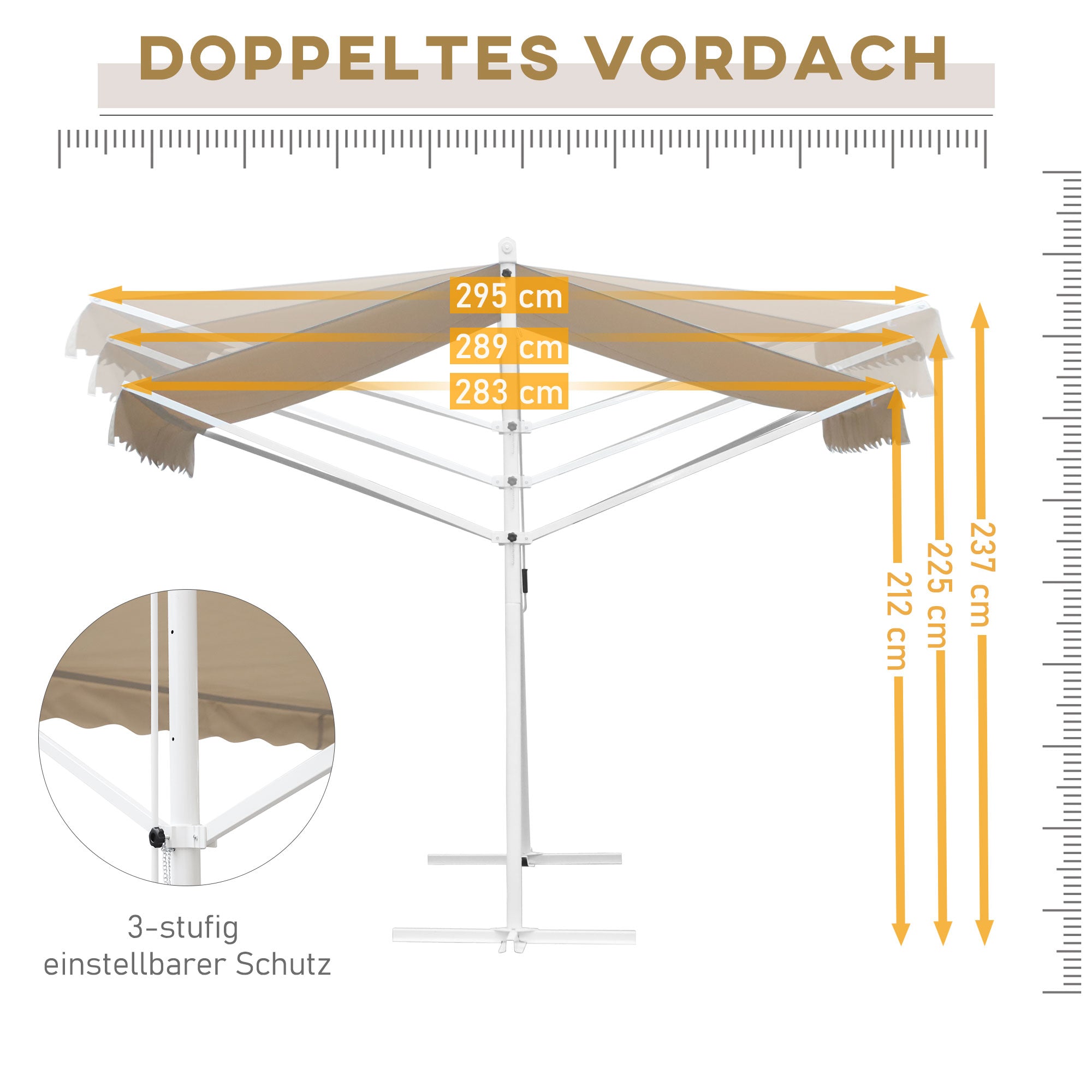 Freestanding Awning Garden Awning Awning with Folding Arm Crank Patio Cream 3x3m