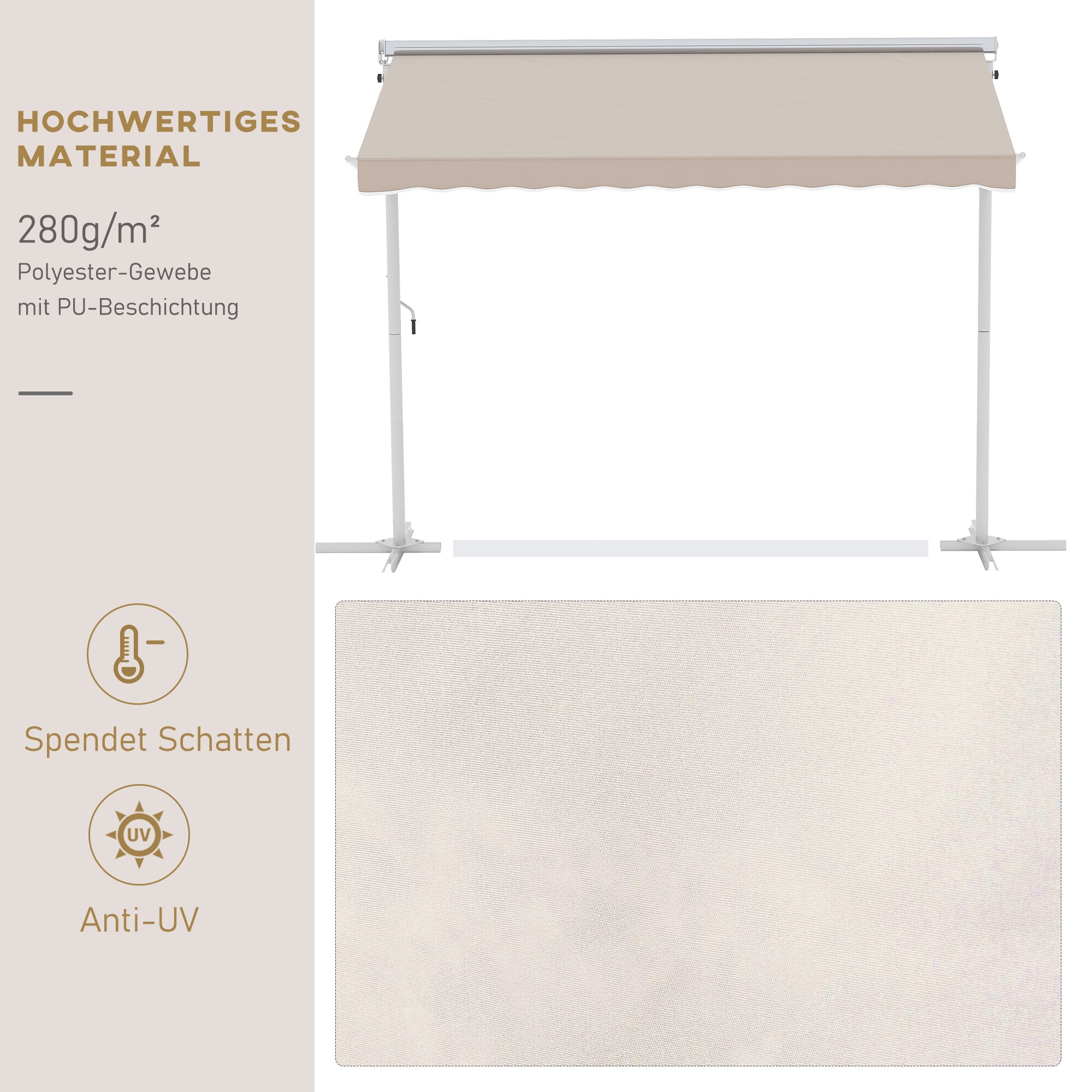 Freestanding Awning Garden Awning Awning with Folding Arm Crank Patio Cream 3x3m