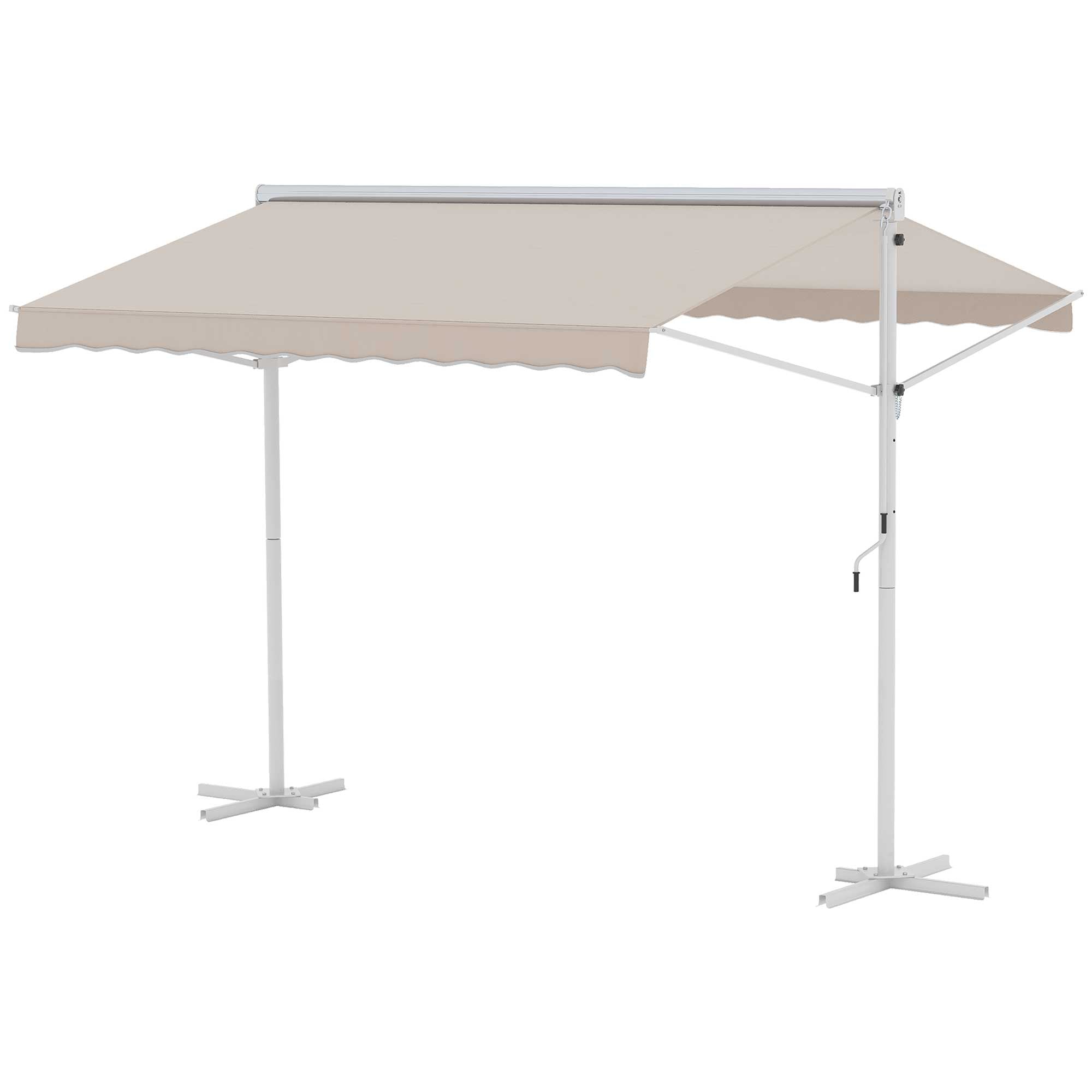 Freestanding Awning Garden Awning Awning with Folding Arm Crank Patio Cream 3x3m