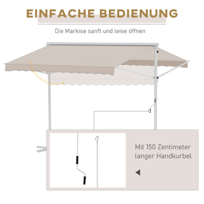 Freestanding Awning Garden Awning Awning with Folding Arm Crank Patio Cream 3x3m
