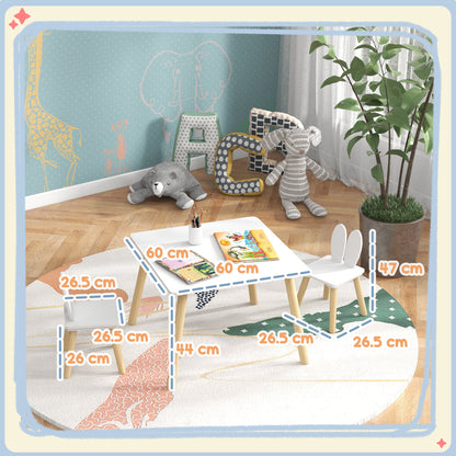 Children's Table and 2 Chairs Set Kids Table with Rabbit Ear Backrests Children's Table for Nursery Playroom White
