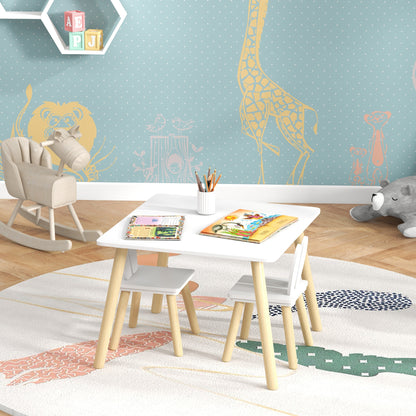 Children's Table and 2 Chairs Set Kids Table with Rabbit Ear Backrests Children's Table for Nursery Playroom White