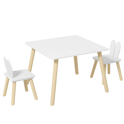 Children's Table and 2 Chairs Set Kids Table with Rabbit Ear Backrests Children's Table for Nursery Playroom White