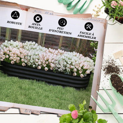 Modular Raised Garden Bed Vegetable Planter Steel Planter Box for Vegetables, Plants, Flowers, 150 x 62 x 30cm, Black