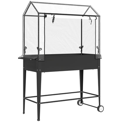 Raised Garden Bed with PVC Cover, Raised Planter with Wheels, Roll-Up Zippered Door and Drainage Hole, Mini Greenhouse for Vegetables, Flowers, Herbs, 100 x 45 x 152 cm, Black