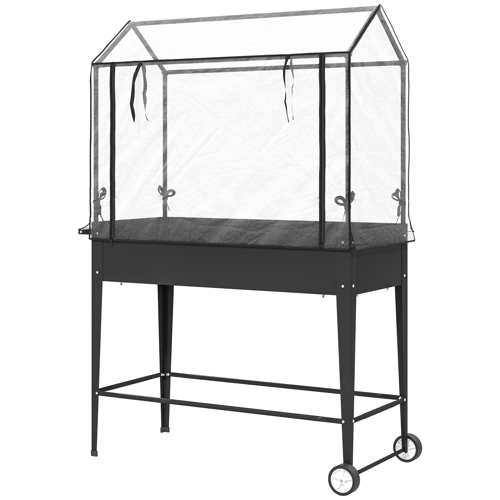 Raised Garden Bed with PVC Cover, Raised Planter with Wheels, Roll-Up Zippered Door and Drainage Hole, Mini Greenhouse for Vegetables, Flowers, Herbs, 100 x 45 x 152 cm, Black