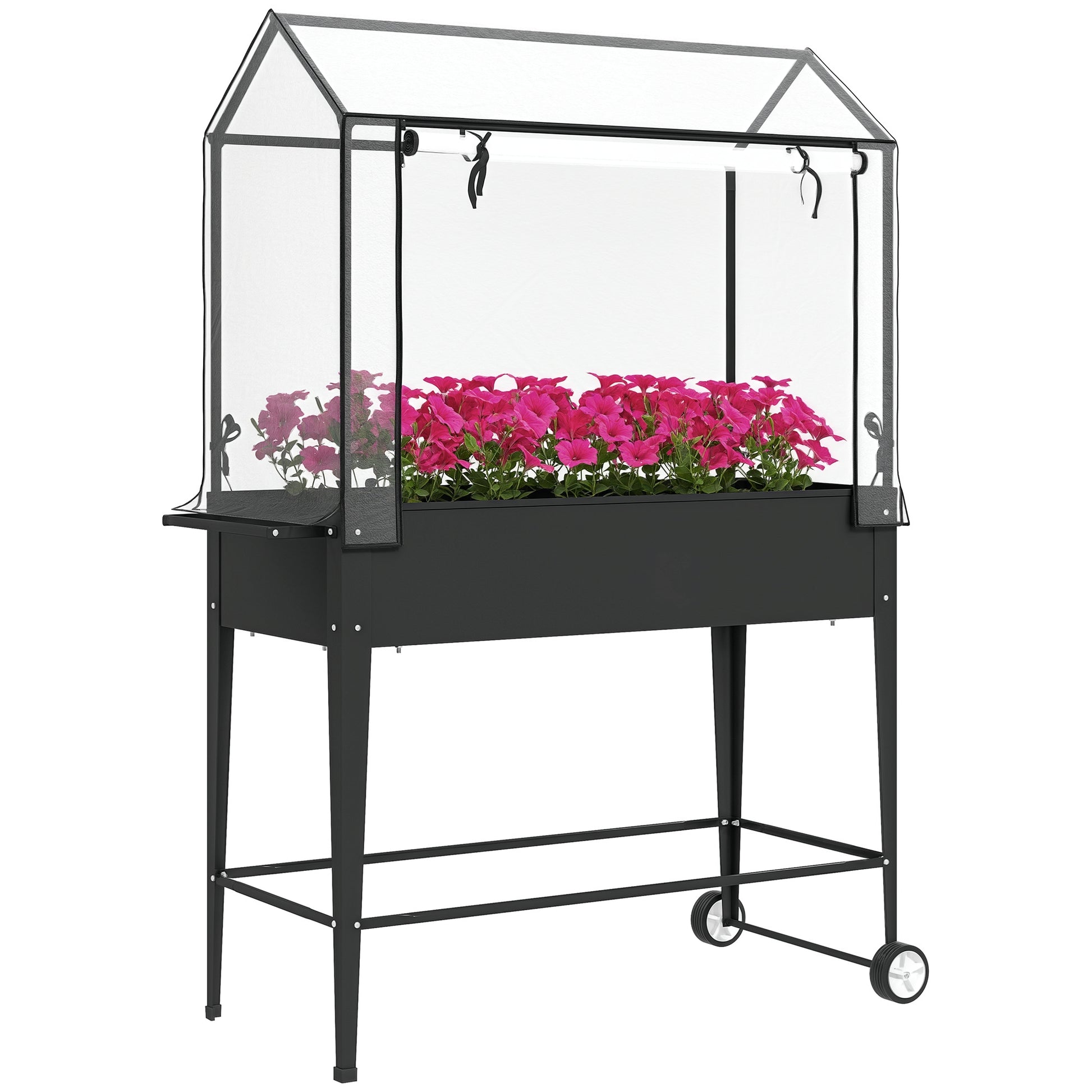 Raised Garden Bed with PVC Cover, Raised Planter with Wheels, Roll-Up Zippered Door and Drainage Hole, Mini Greenhouse for Vegetables, Flowers, Herbs, 100 x 45 x 152 cm, Black