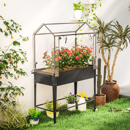 Raised Garden Bed with PVC Cover, Raised Planter with Wheels, Roll-Up Zippered Door and Drainage Hole, Mini Greenhouse for Vegetables, Flowers, Herbs, 100 x 45 x 152 cm, Black
