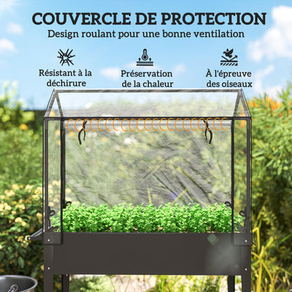 Raised Garden Bed with PVC Cover, Raised Planter with Wheels, Roll-Up Zippered Door and Drainage Hole, Mini Greenhouse for Vegetables, Flowers, Herbs, 100 x 45 x 152 cm, Black