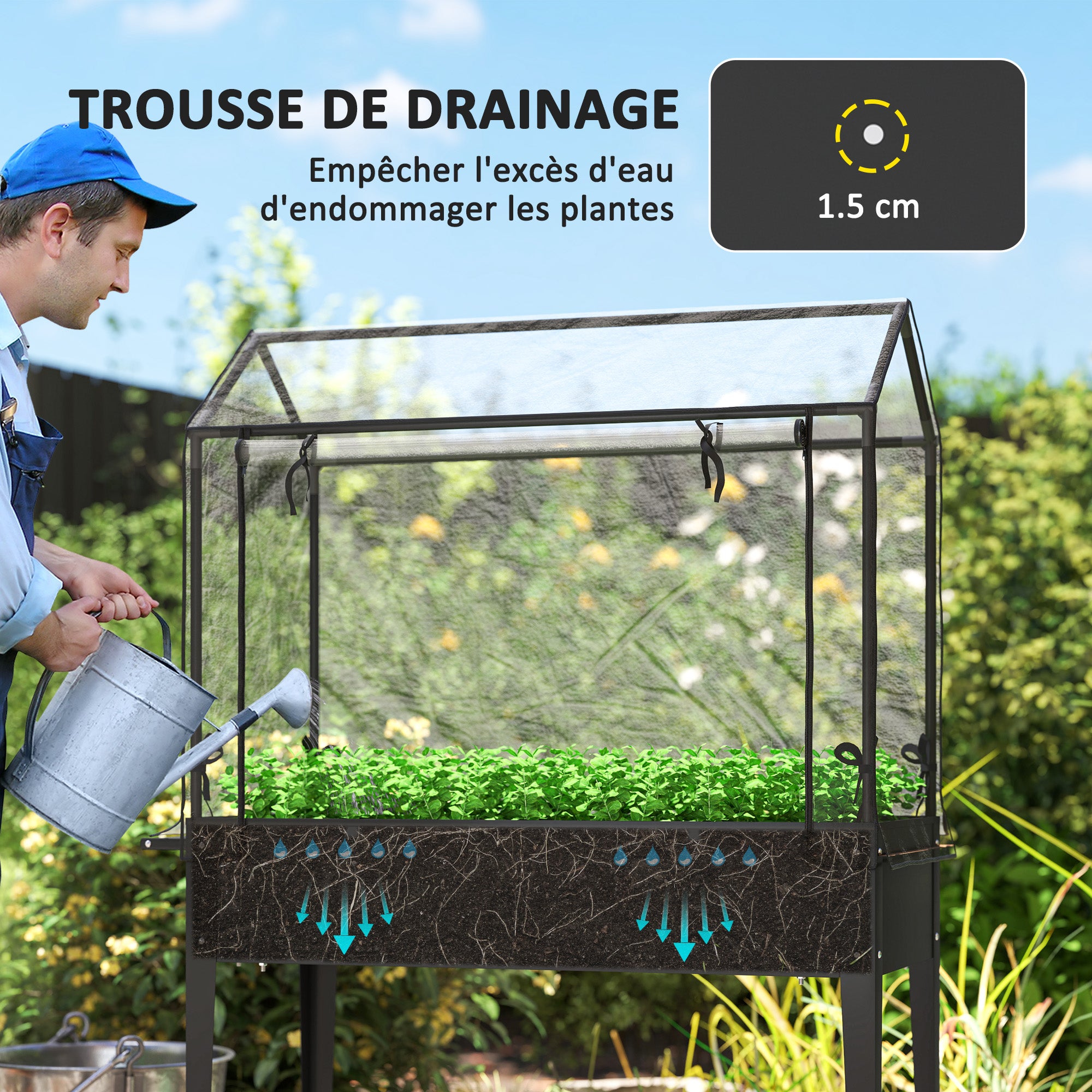 Raised Garden Bed with PVC Cover, Raised Planter with Wheels, Roll-Up Zippered Door and Drainage Hole, Mini Greenhouse for Vegetables, Flowers, Herbs, 100 x 45 x 152 cm, Black