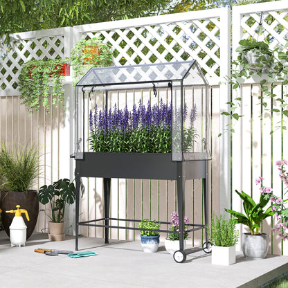 Raised Garden Bed with PVC Cover, Raised Planter with Wheels, Roll-Up Zippered Door and Drainage Hole, Mini Greenhouse for Vegetables, Flowers, Herbs, 100 x 45 x 152 cm, Black