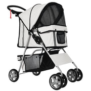 Dog Cart, Foldable Dog Stroller for Small Dogs and Miniature Dogs, Cat Stroller with Storage Basket, Cup Holder, Mesh Windows, Pet Cart Oxford, Silver