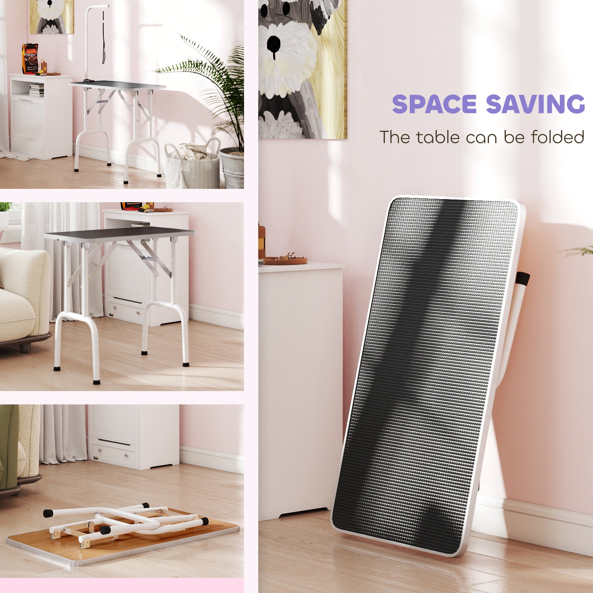 Folding Dog Grooming Table with Leash, Non-Slip Rubber Top, Foldable Steel Legs, 81 x 48.5 x 80 cm (31.9" x 19.1" x 31.5"), Black