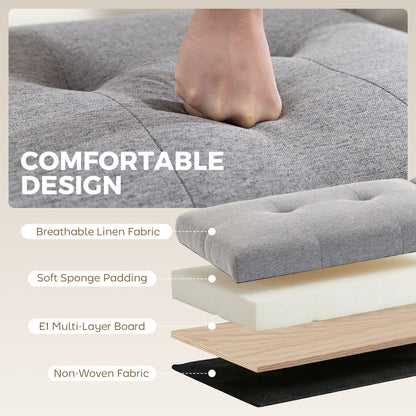 Storage Bench, Linen Ottoman with 2 Compartments, Hinged Lids and Extra-Thick Cushion, Button-Tufted Seat, for Bedroom, Living Room, Hallway — 46.1 x 19.7 x 17.3 in (117 x 50 x 44 cm), Gray