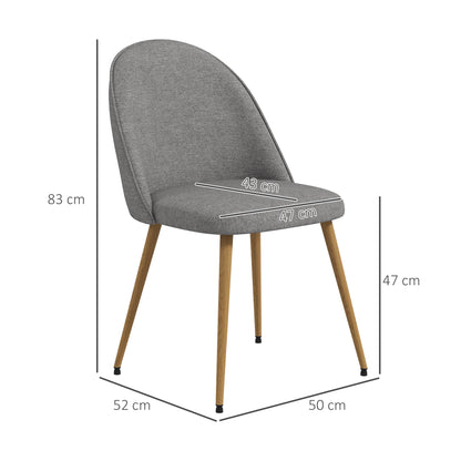 Set of 2 Dining Chairs Upholstered Kitchen Chairs with Linen Fabric and Steel Legs Modern Style for Living Room Bedroom Load 120 kg 50x52x83 cm Gray