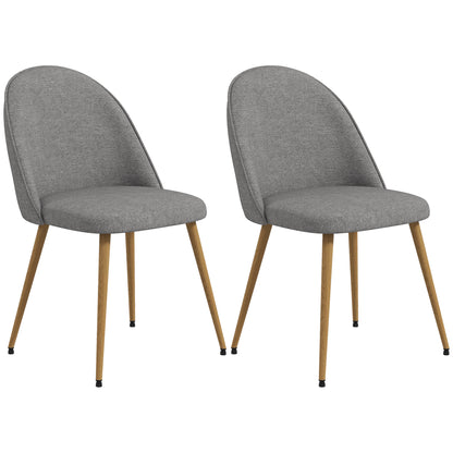 Set of 2 Dining Chairs Upholstered Kitchen Chairs with Linen Fabric and Steel Legs Modern Style for Living Room Bedroom Load 120 kg 50x52x83 cm Gray