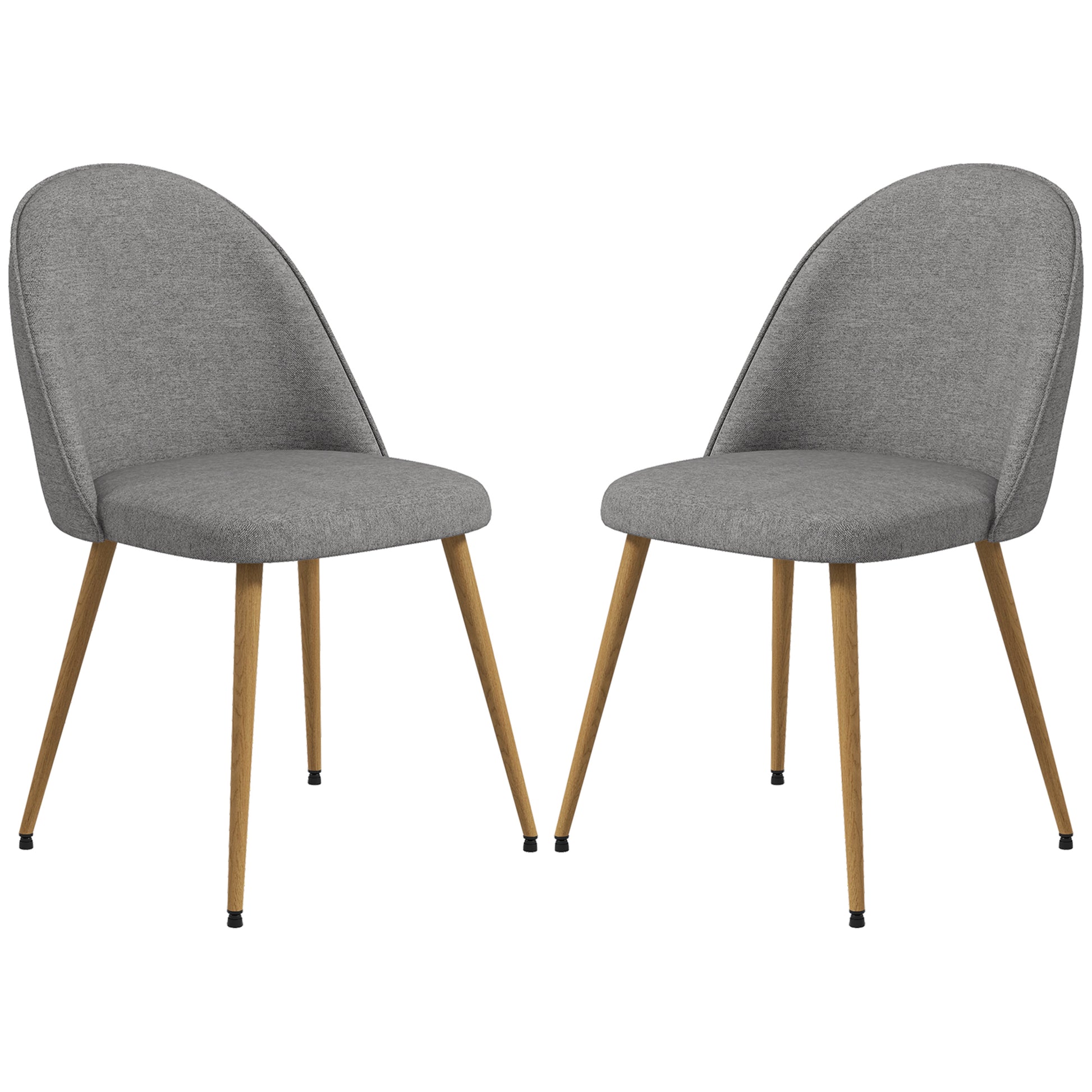 Set of 2 Dining Chairs Upholstered Kitchen Chairs with Linen Fabric and Steel Legs Modern Style for Living Room Bedroom Load 120 kg 50x52x83 cm Gray