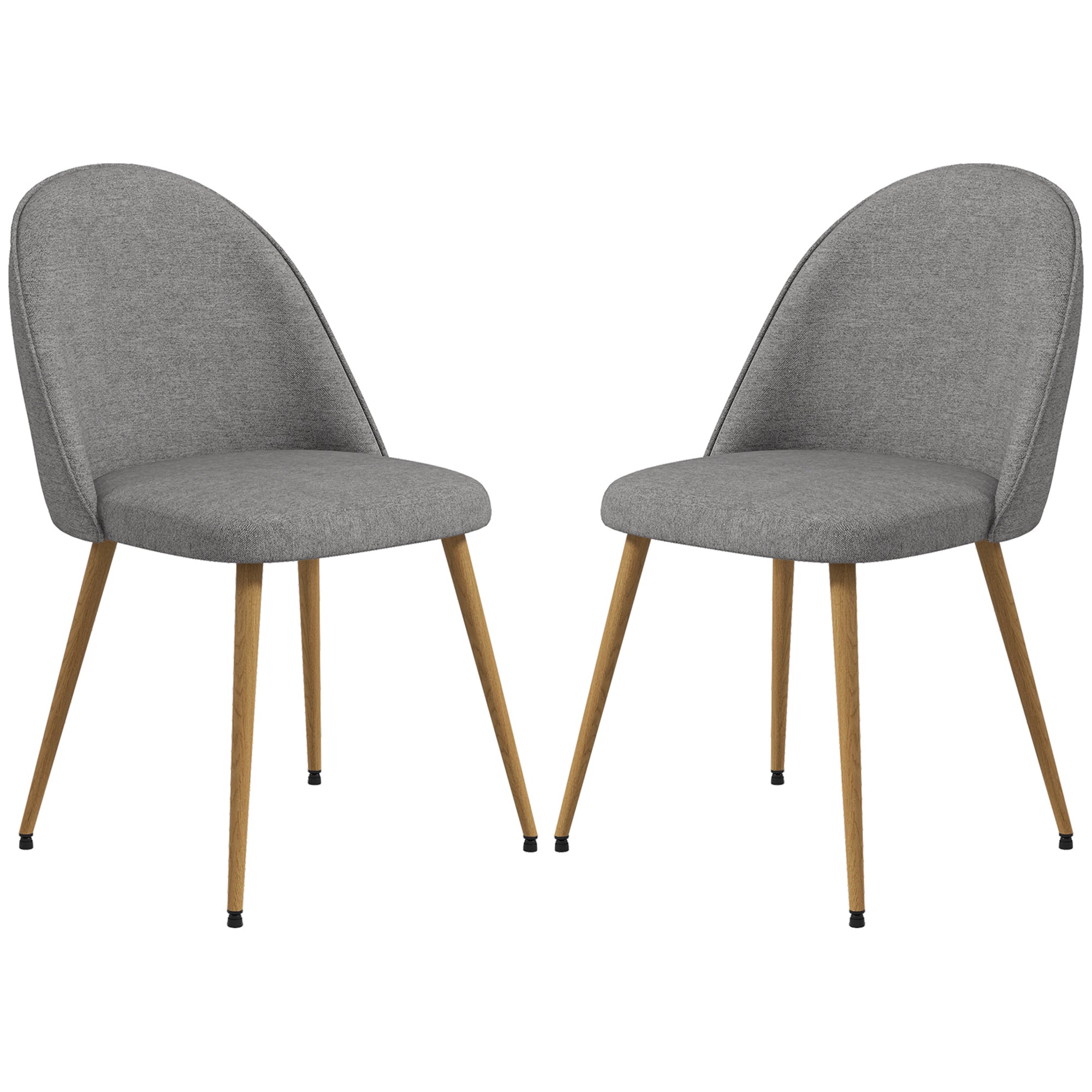 Set of 2 Dining Chairs Upholstered Kitchen Chairs with Linen Fabric and Steel Legs Modern Style for Living Room Bedroom Load 120 kg 50x52x83 cm Gray