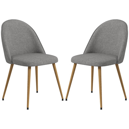 Set of 2 Dining Chairs Upholstered Kitchen Chairs with Linen Fabric and Steel Legs Modern Style for Living Room Bedroom Load 120 kg 50x52x83 cm Gray