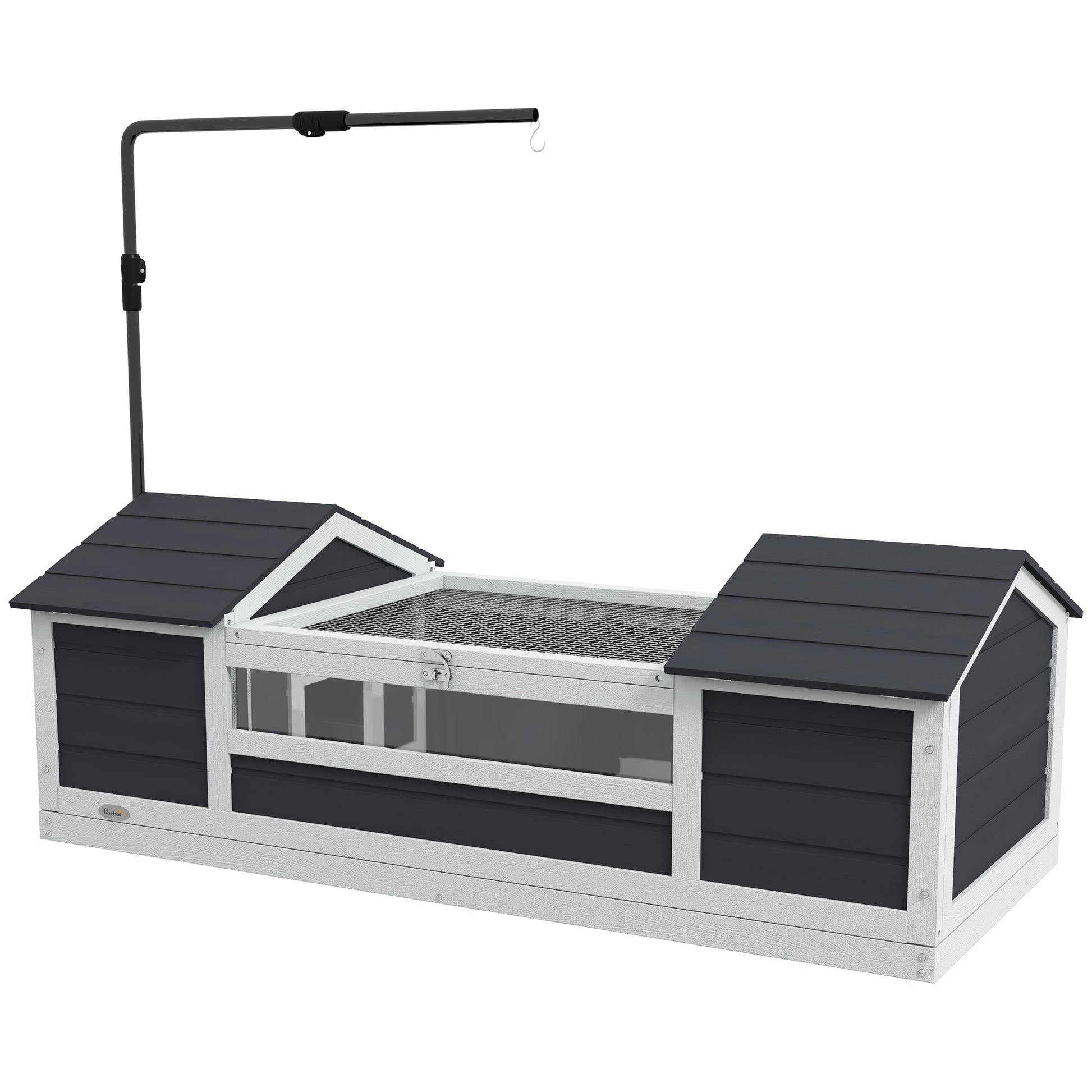Outdoor Land Turtle House, Wooden Turtle Enclosure, 2 Hideouts, Adjustable Lamp Holder, Transparent Acrylic Window, Gray