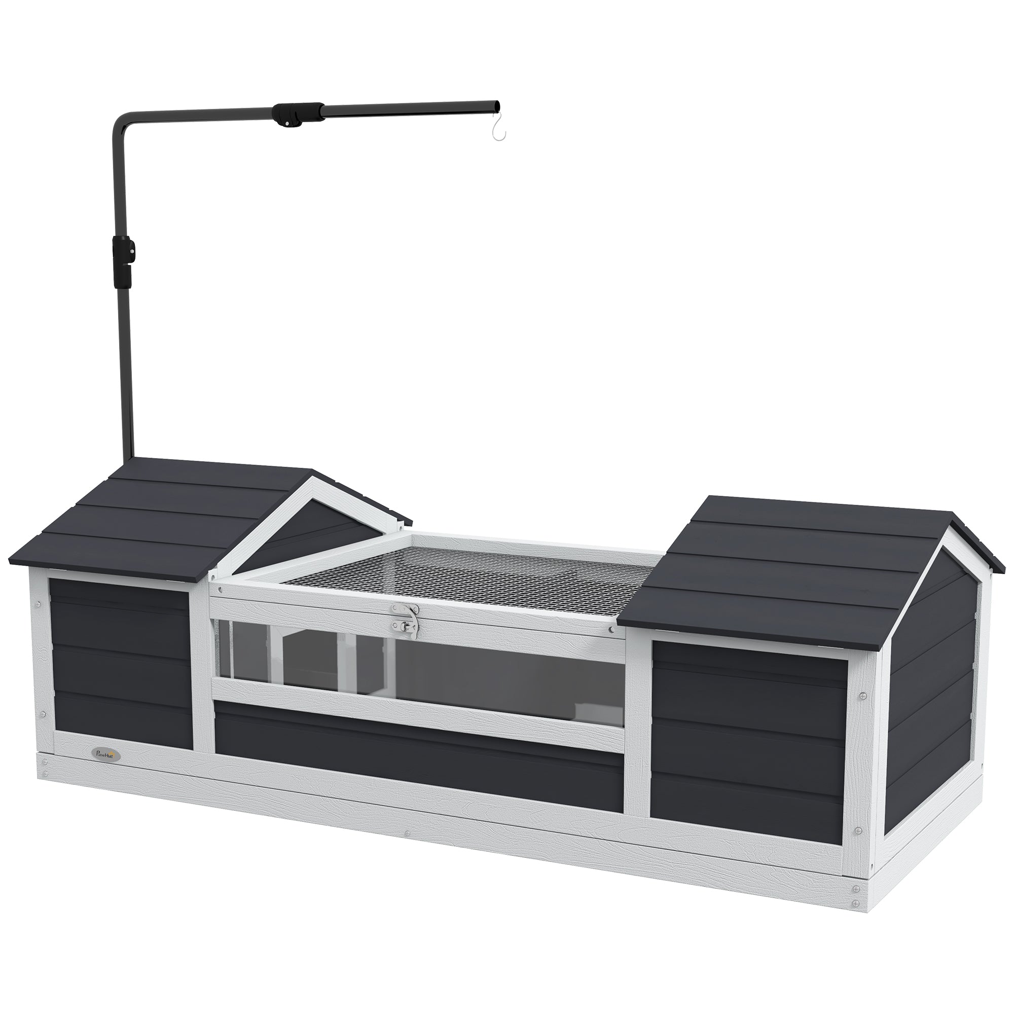 Outdoor Land Turtle House, Wooden Turtle Enclosure, 2 Hideouts, Adjustable Lamp Holder, Transparent Acrylic Window, Gray