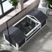 Outdoor Land Turtle House, Wooden Turtle Enclosure, 2 Hideouts, Adjustable Lamp Holder, Transparent Acrylic Window, Gray