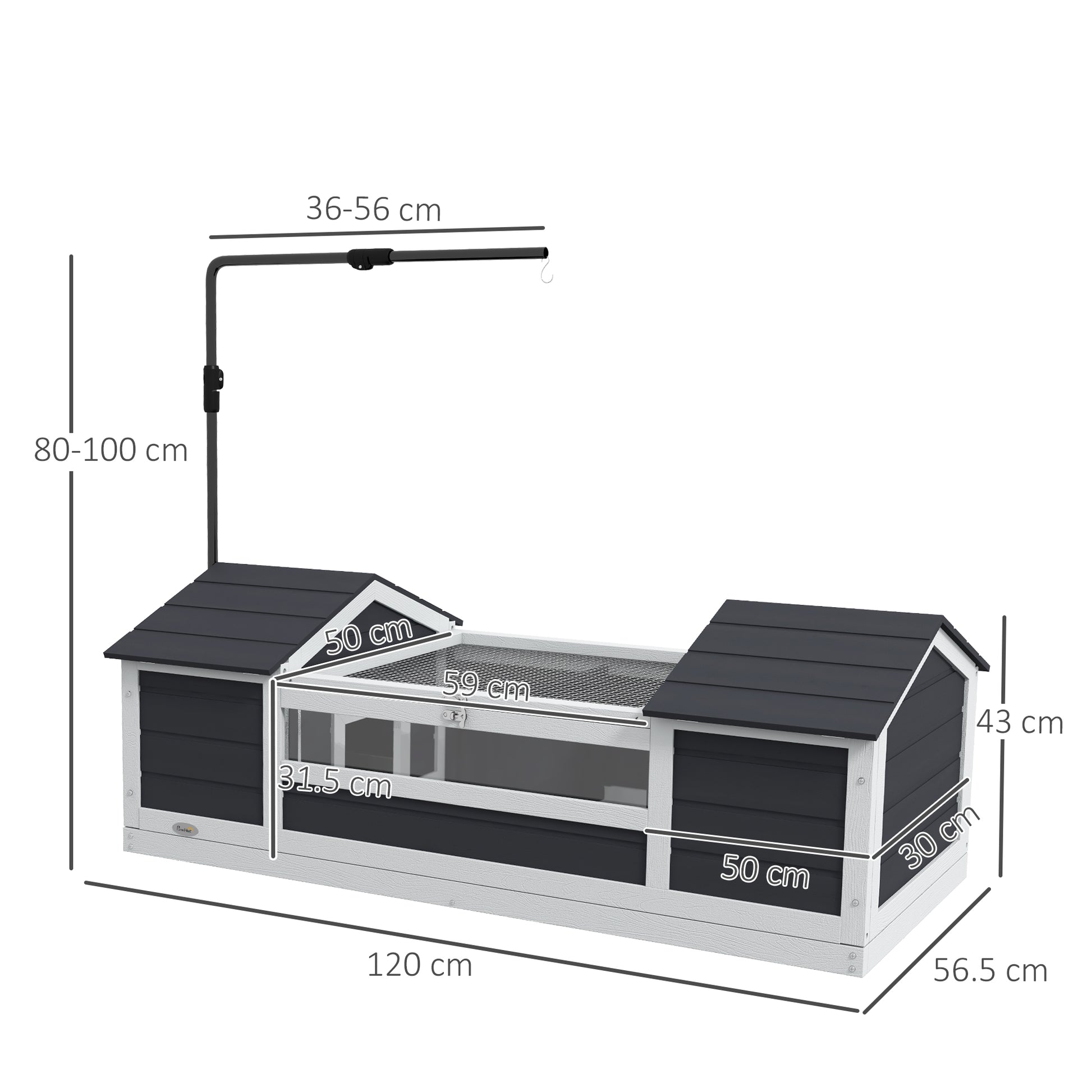 Outdoor Land Turtle House, Wooden Turtle Enclosure, 2 Hideouts, Adjustable Lamp Holder, Transparent Acrylic Window, Gray